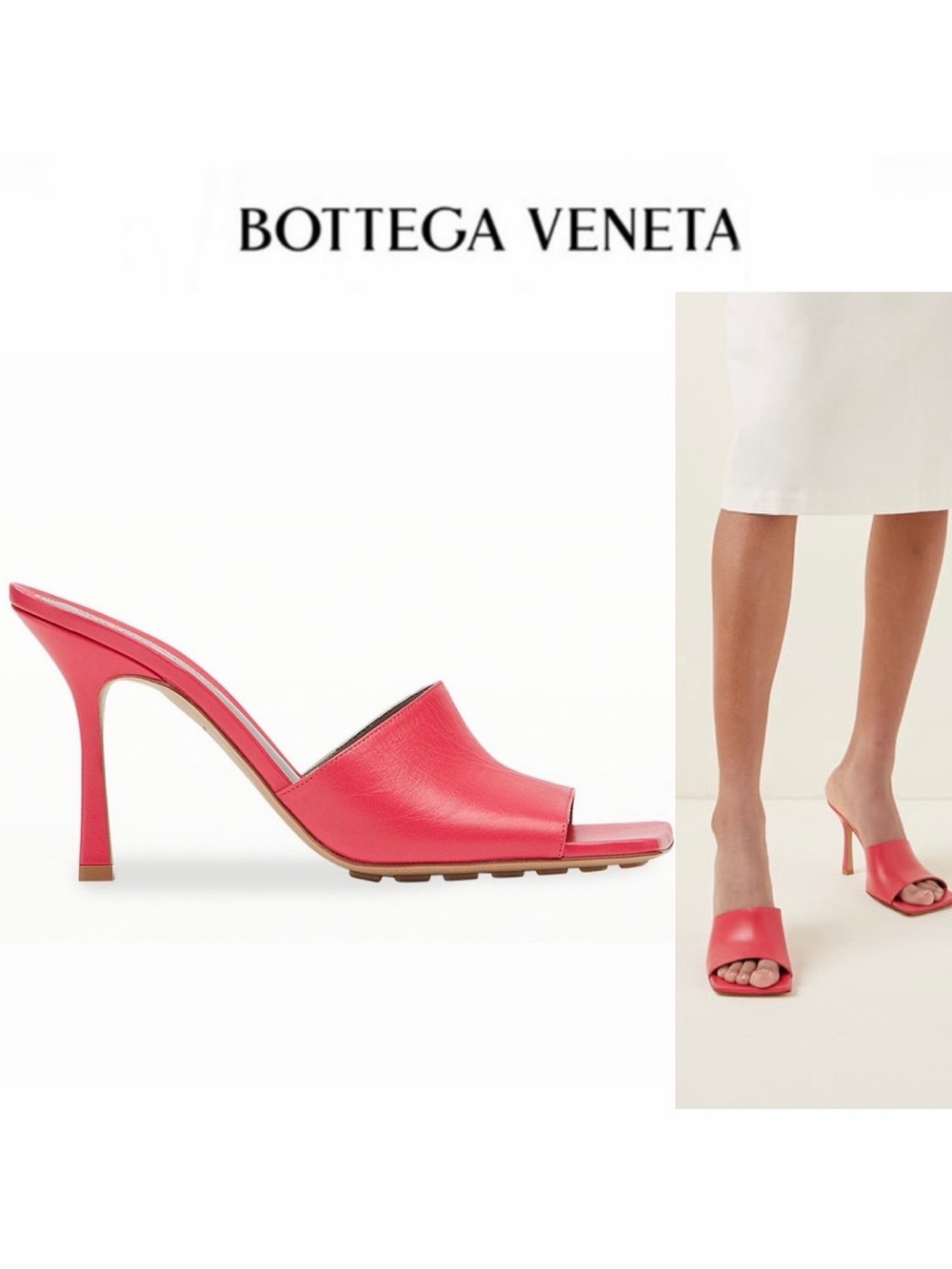Bottega Veneta Stretch Leather Slide Coral Pink Lollipop Heel EU 37 NWT $95